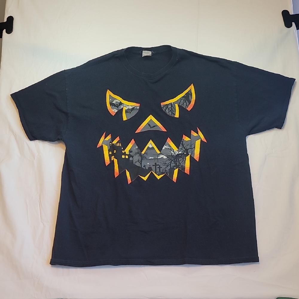 Halloween T-Shirt Black Men's Graphic Tee Jack-O’-Lantern Haunted House Size 2XL